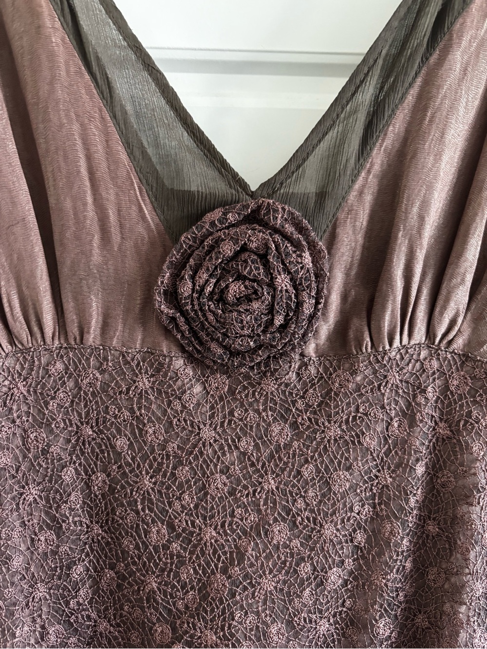 Vintage Annah S Lace Silk Cotton Midi Dress Mauve Mushroom Rosette S - Picture 4 of 9